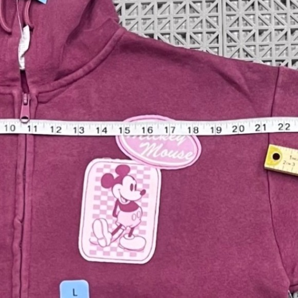 NWT Disney Mickey and Friends Full Zip Hoodie Women's Large Red Patches - Picture 9 of 13